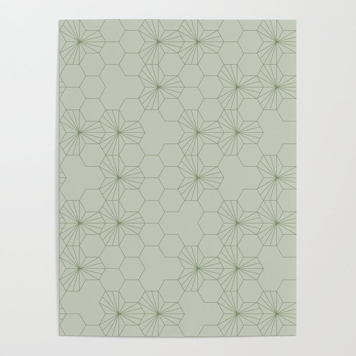 Geometric flowers light sage green pattern Poster Gallery Image 4