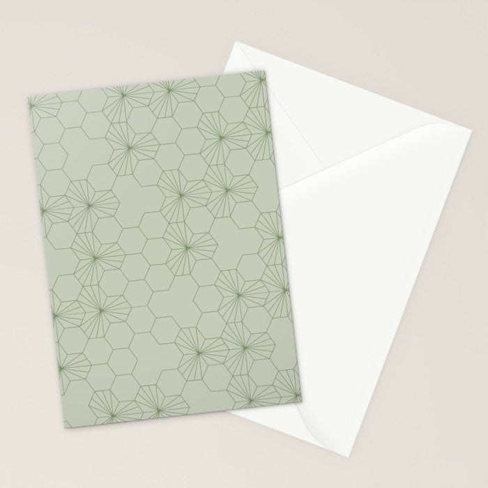Geometric flowers light sage green pattern Stationery Card Gallery Image 2