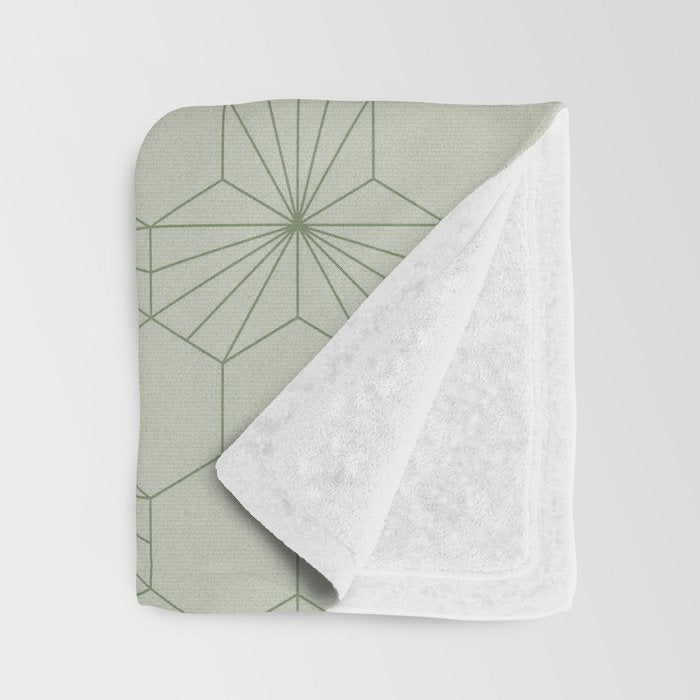 Geometric flowers light sage green pattern Throw Blanket Gallery Image 3