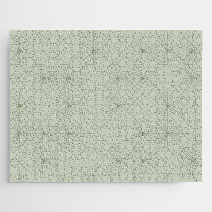 Geometric flowers light sage green pattern Jigsaw Puzzle Gallery Image 1