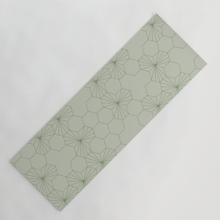 Geometric flowers light sage green pattern Yoga Mat Gallery Image 1