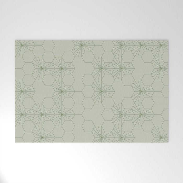 Geometric flowers light sage green pattern Welcome Mat Gallery Image 1
