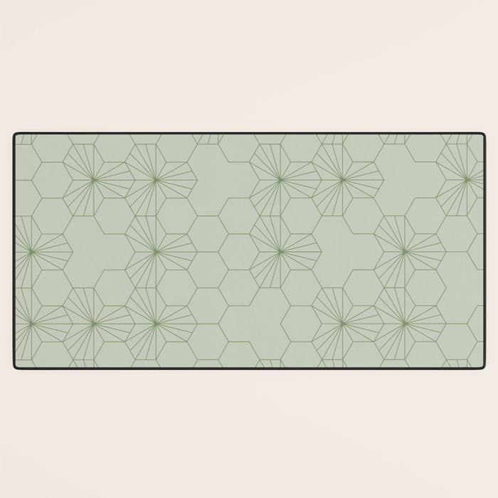 Geometric flowers light sage green pattern Desk Mat Gallery Image 3