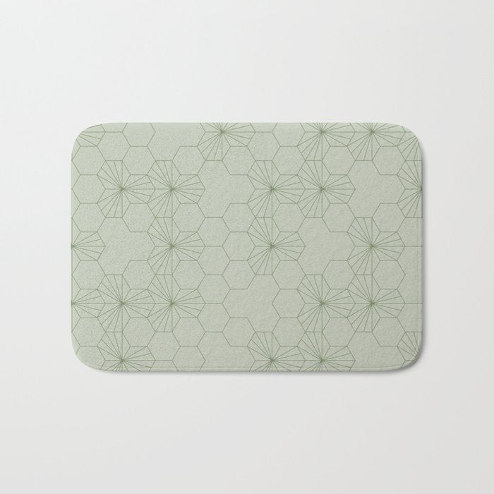 Geometric flowers light sage green pattern Bath Mat Gallery Image 1