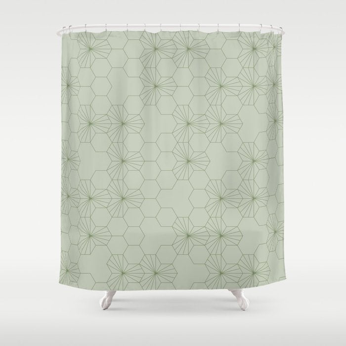 Geometric flowers light sage green pattern Shower Curtain Gallery Image 1
