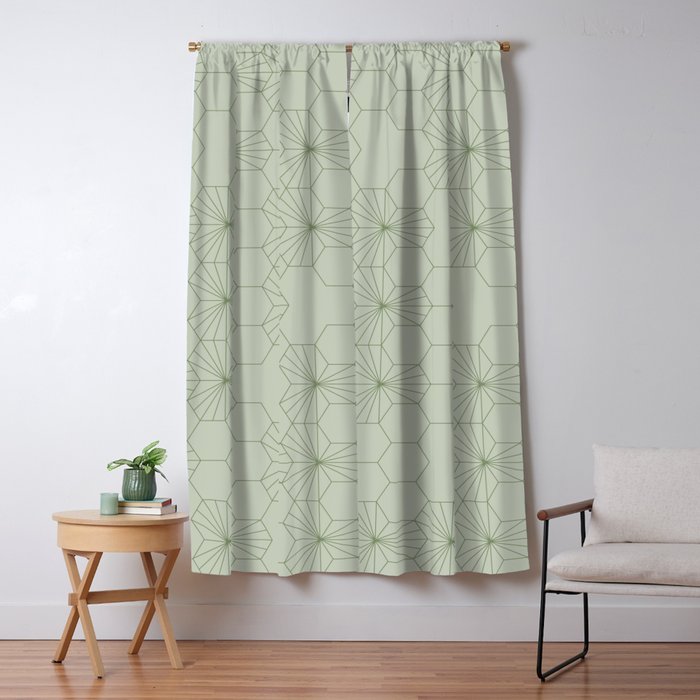 Geometric flowers light sage green pattern Window Curtain Gallery Image 5
