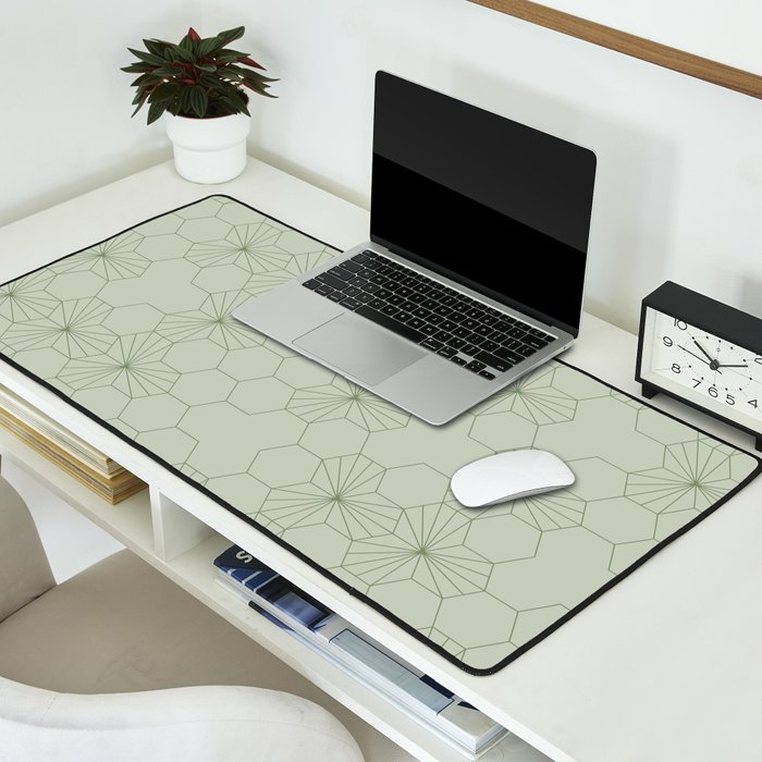 Geometric flowers light sage green pattern Desk Mat Gallery Image 2