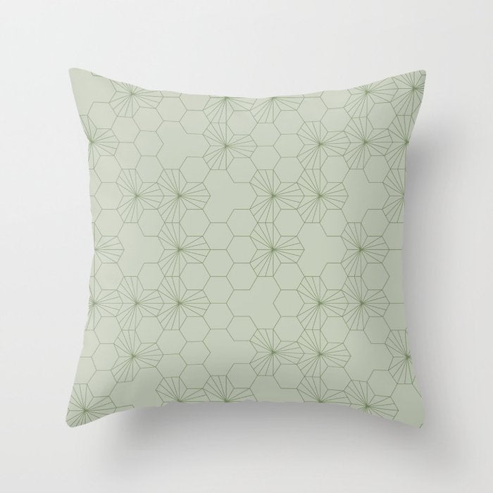 Geometric flowers light sage green pattern Throw Pillow Gallery Image 6