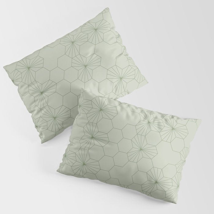 Geometric flowers light sage green pattern Pillow Sham Gallery Image 1