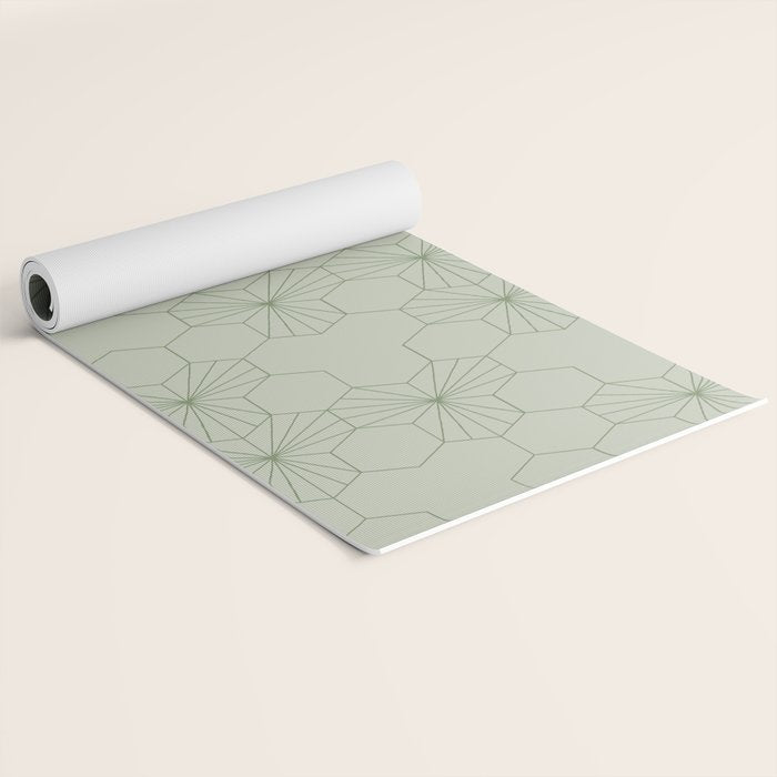 Geometric flowers light sage green pattern Yoga Mat Gallery Image 2