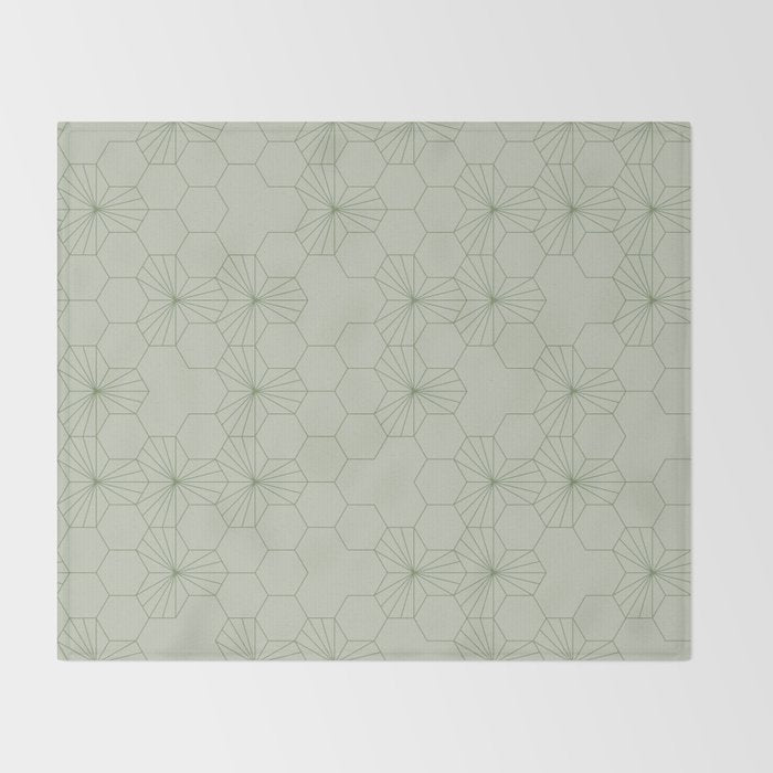 Geometric flowers light sage green pattern Throw Blanket Gallery Image 2