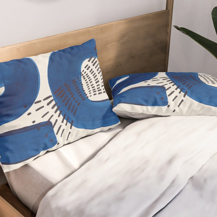 Colorful Mid Century Modern Abstract Fun Shapes Patterns Navy Blue Abstract Expressionism Pillow Sham Gallery Image 2