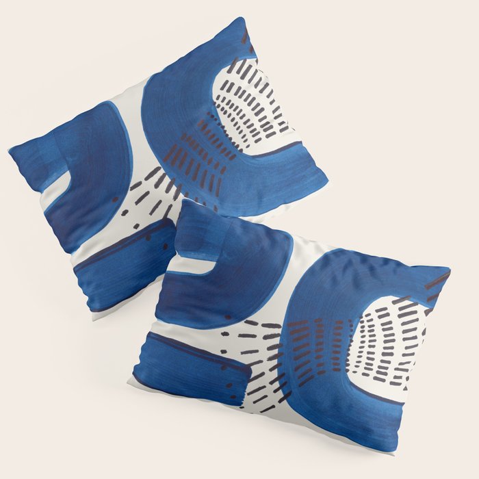 Colorful Mid Century Modern Abstract Fun Shapes Patterns Navy Blue Abstract Expressionism Pillow Sham Gallery Image 3