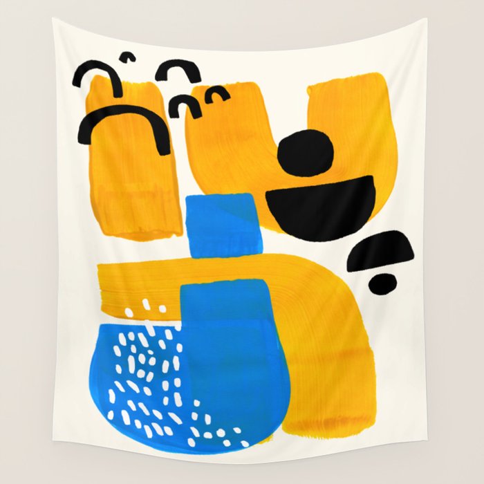 Mid Century Modern abstract Minimalist Fun Colorful Shapes Patterns Ikea Yellow & Blue Wall Tapestry Gallery Image 4