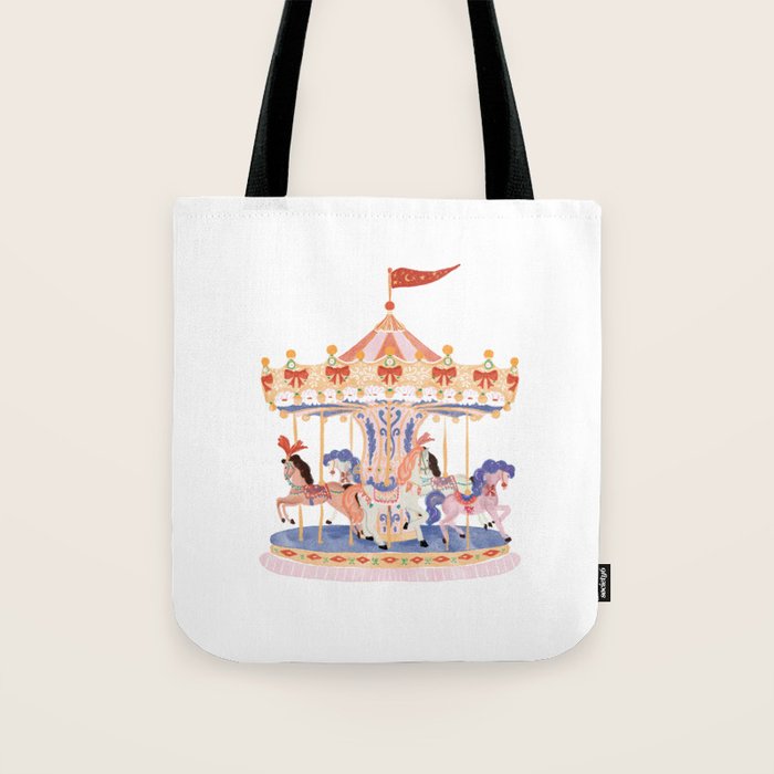 Whimsical Vintage Carousel Ride Tote Bag Gallery Image 1