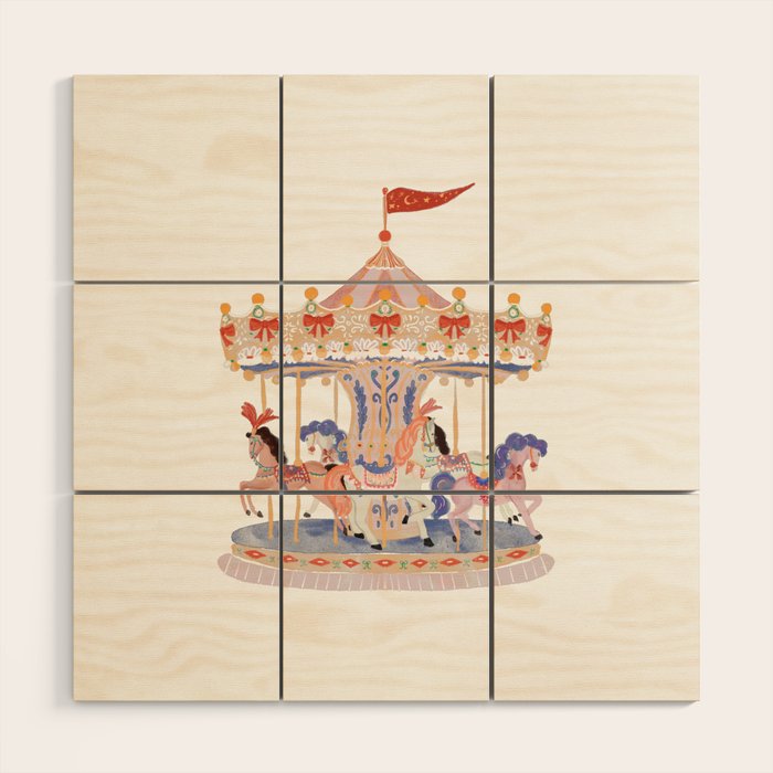 Whimsical Vintage Carousel Ride Wood Wall Art Gallery Image 1