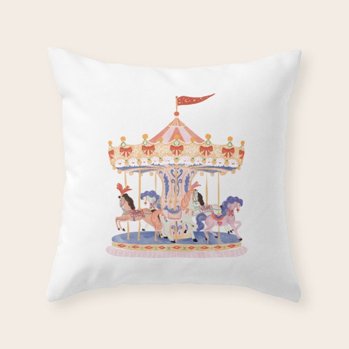 Whimsical Vintage Carousel Ride Throw Pillow Gallery Image 1