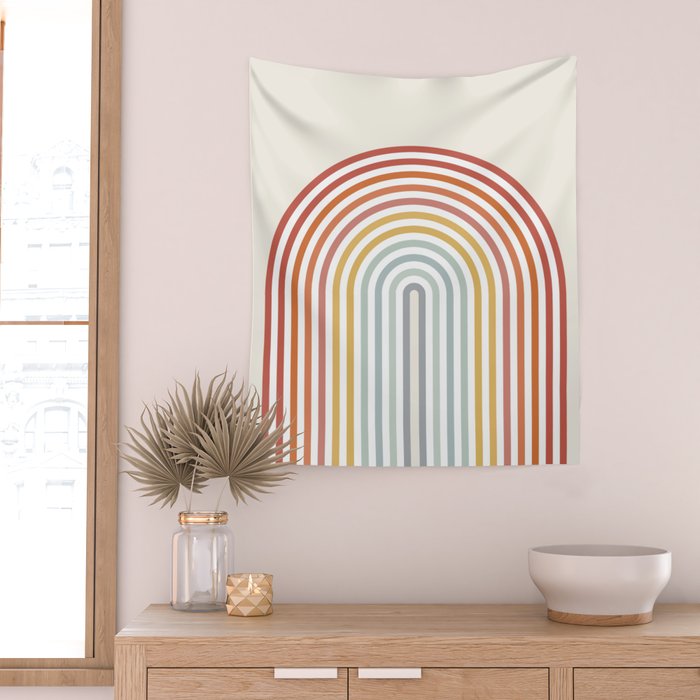 Minimalist colorful rainbow lines  Wall Tapestry Gallery Image 2