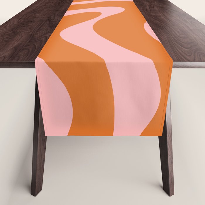 Liquid Candy Retro Swirl Abstract Pattern in Orange and Pink Table Runner Gallery Image 1