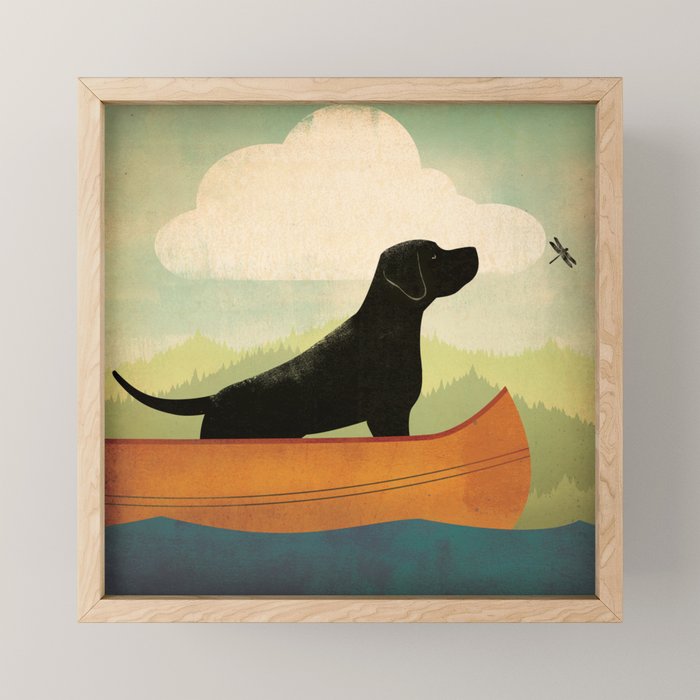 Black Lab Labrador Retriever Dog Canoe Ride Mini Art Print Gallery Image 1