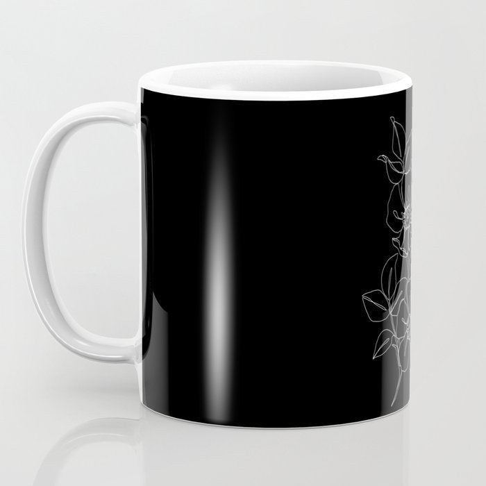 Botanical illustration one line drawing - Rose Black Coffee Mug Gallery Image 3