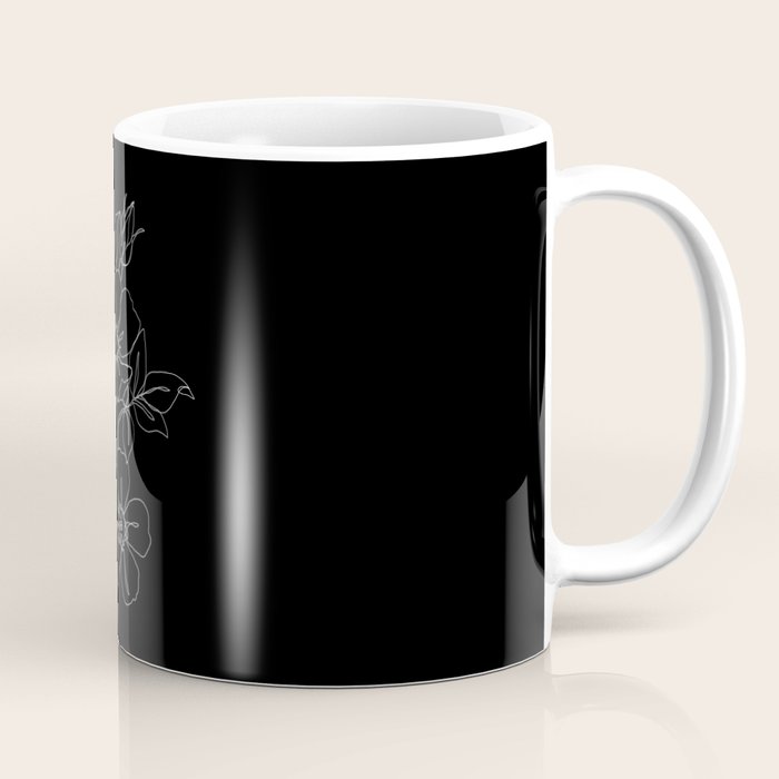 Botanical illustration one line drawing - Rose Black Coffee Mug Gallery Image 1