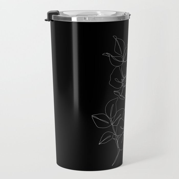 Botanical illustration one line drawing - Rose Black Travel Mug Gallery Image 3