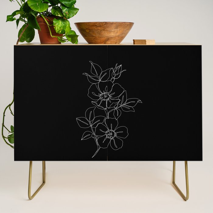 Botanical illustration one line drawing - Rose Black Credenza Gallery Image 1