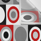 Mid Century Modern Geometric Square and Circle Pattern // Red, Gray, Black and White Wall Tapestry Gallery Image 3