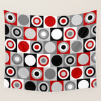 Mid Century Modern Geometric Square and Circle Pattern // Red, Gray, Black and White Wall Tapestry Gallery Image 4