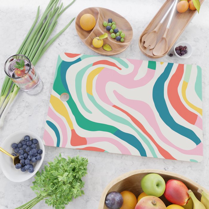 Colorful abstract stripe line art pattern Cutting Board Gallery Image 2