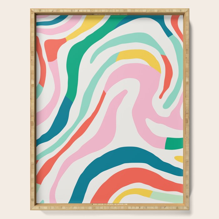 Colorful abstract stripe line art pattern Serving Tray Gallery Image 1
