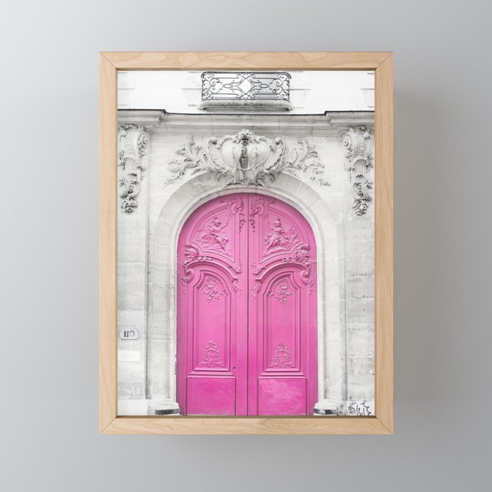 Pink Paris Door - Travel Photography, Building in Paris Mini Art Print Gallery Image 1