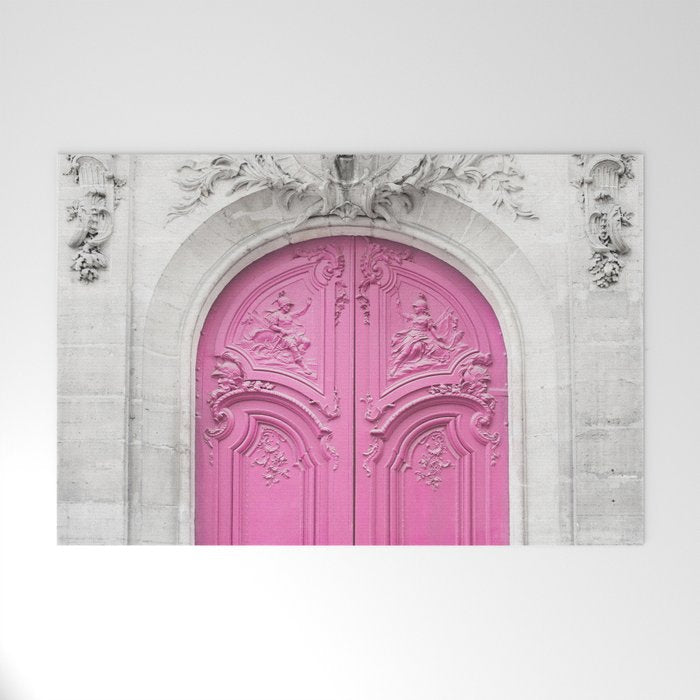 Pink Paris Door - Travel Photography, Building in Paris Welcome Mat Gallery Image 1