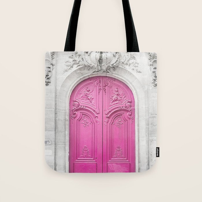Pink Paris Door - Travel Photography, Building in Paris Tote Bag Gallery Image 1
