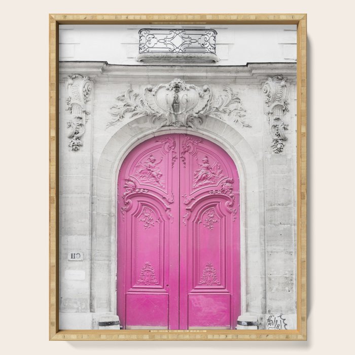Pink Paris Door - Travel Photography, Building in Paris Serving Tray Gallery Image 1