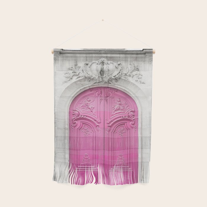 Pink Paris Door - Travel Photography, Building in Paris Wall Hanging Gallery Image 1