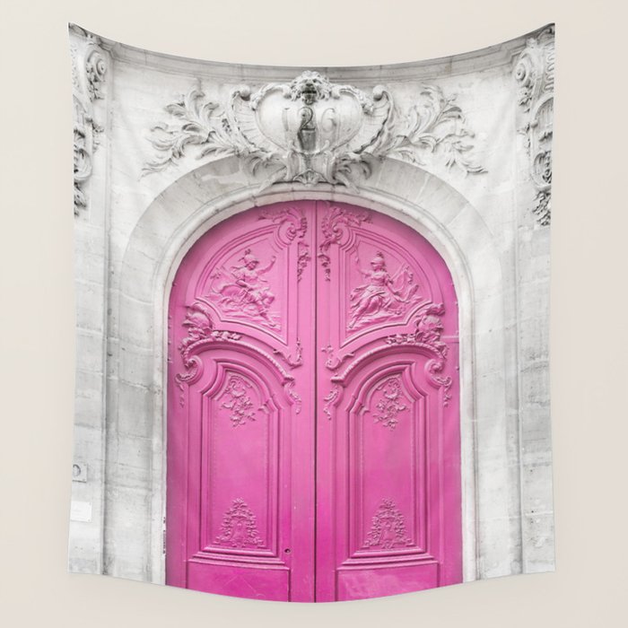 Pink Paris Door - Travel Photography, Building in Paris Wall Tapestry Gallery Image 4