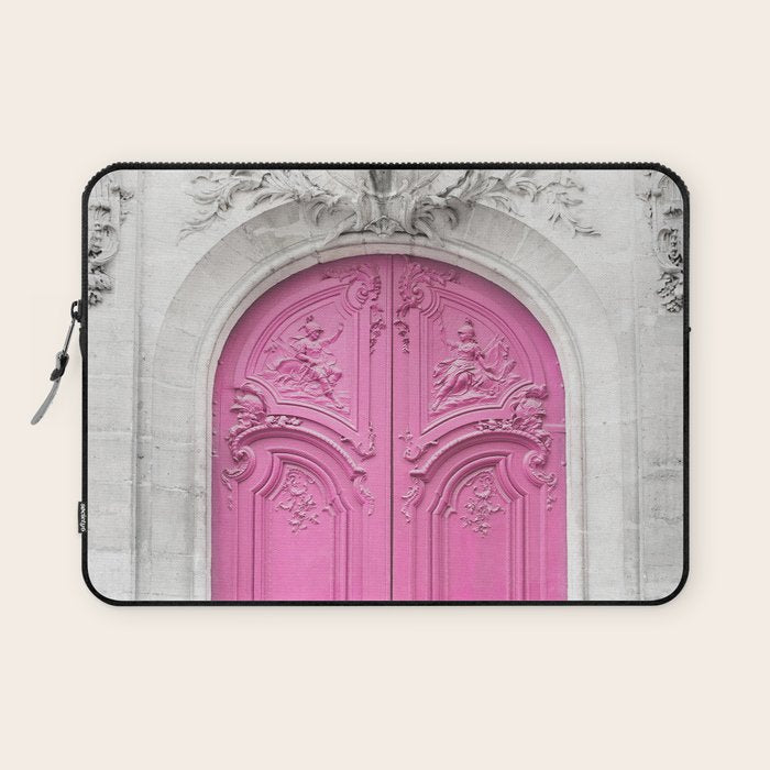 Pink Paris Door - Travel Photography, Building in Paris Laptop Sleeve Gallery Image 1