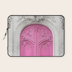 Pink Paris Door - Travel Photography, Building in Paris Laptop Sleeve Gallery Image 1
