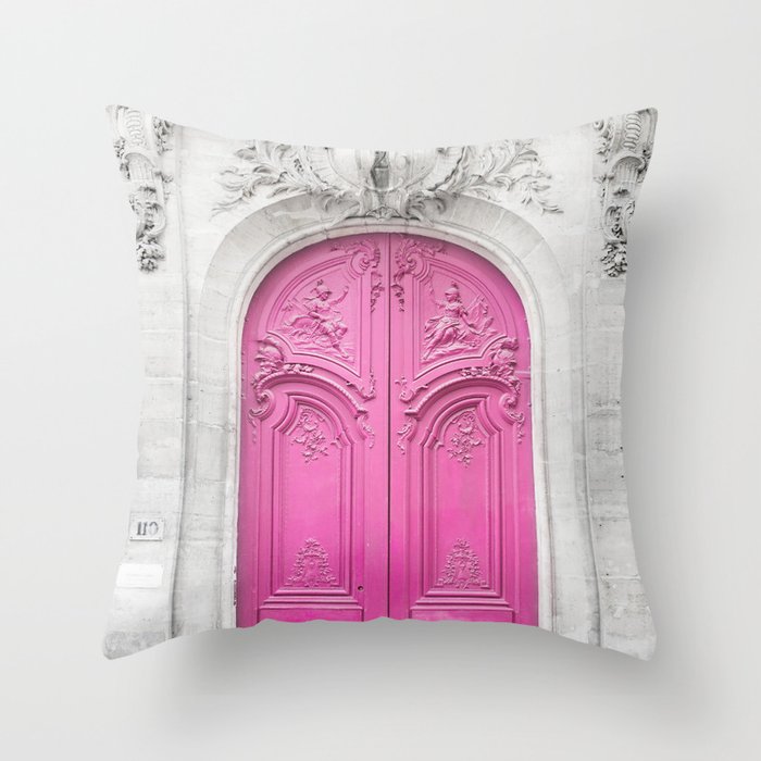Pink Paris Door - Travel Photography, Building in Paris Throw Pillow Gallery Image 6