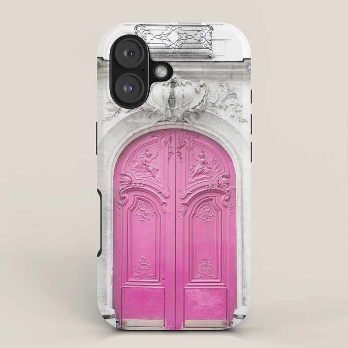 Pink Paris Door - Travel Photography, Building in Paris iPhone Case Gallery Image 1