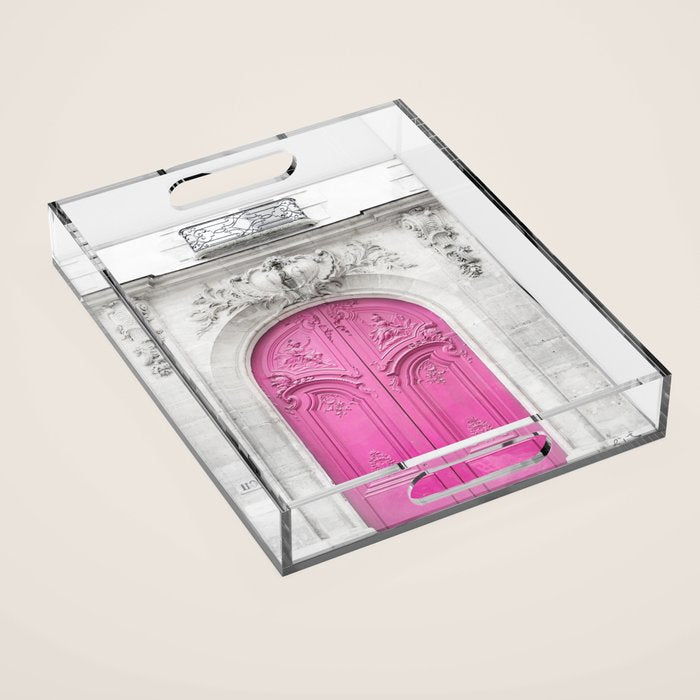 Pink Paris Door - Travel Photography, Building in Paris Acrylic Tray Gallery Image 1