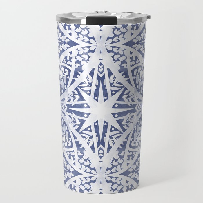 Leaves indigo fantasy tiled 4 Travel Mug Gallery Image 1