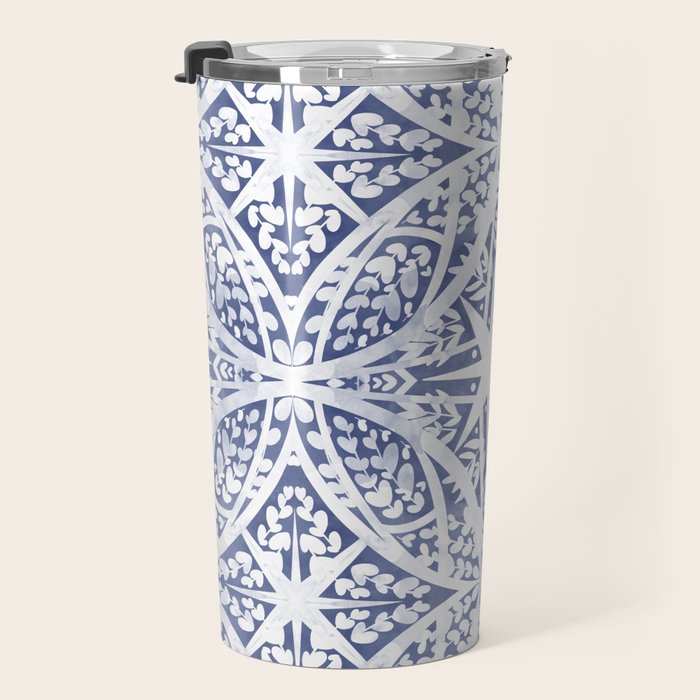 Leaves indigo fantasy tiled 4 Travel Mug Gallery Image 3