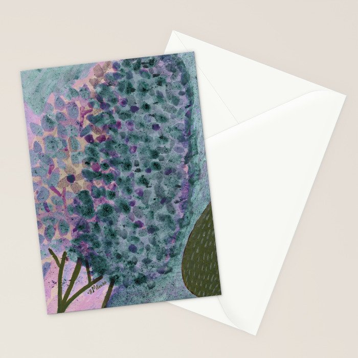 Garden Lilac Flower Painting in Teal & Pink Stationery Card Gallery Image 2