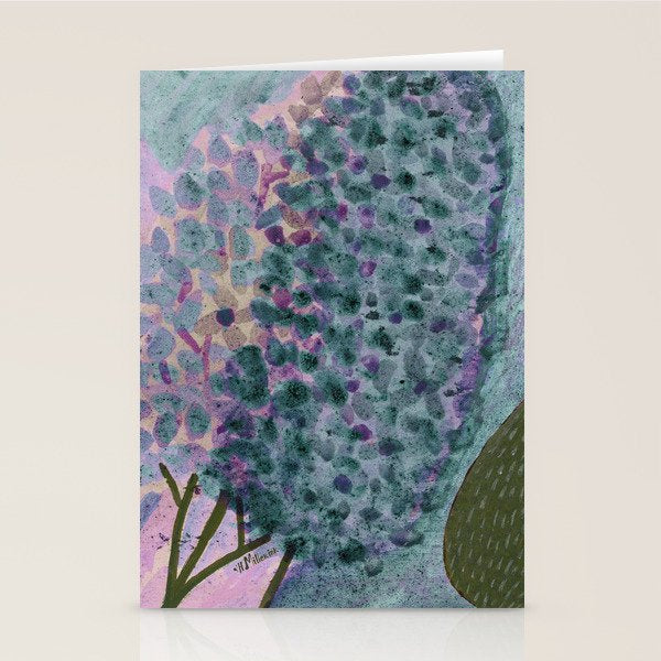 Garden Lilac Flower Painting in Teal & Pink Stationery Card Gallery Image 1