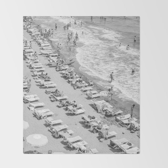 Beach Day in Italy | Black and White Travel Photography in Europe Art Print | Summer on the Coast in Naples Throw Blanket Gallery Image 2