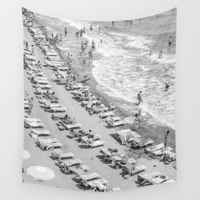 Beach Day in Italy | Black and White Travel Photography in Europe Art Print | Summer on the Coast in Naples Wall Tapestry Gallery Image 1