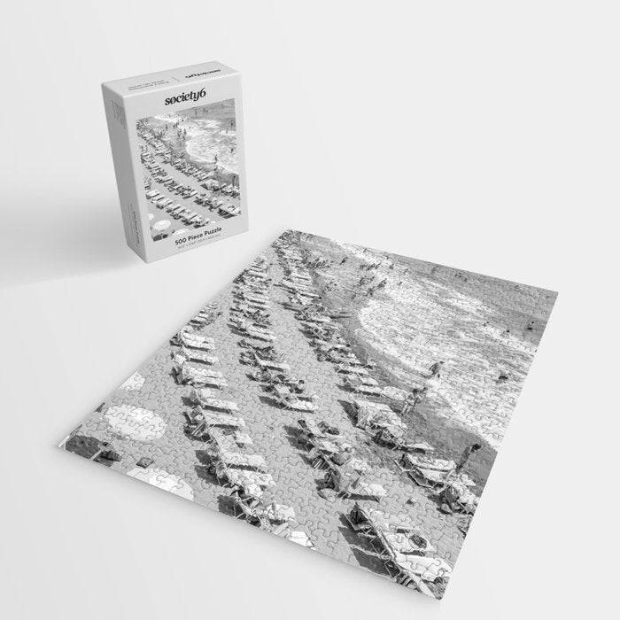 Beach Day in Italy | Black and White Travel Photography in Europe Art Print | Summer on the Coast in Naples Jigsaw Puzzle Gallery Image 2